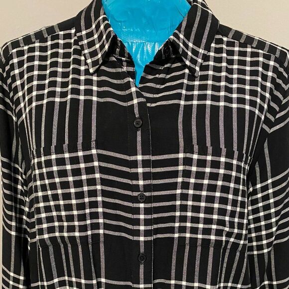 New Direction Oversized Button Up High Low Long Sleeve Shirt Dress Size M - Picture 2 of 9